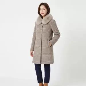 CROCODILE LADIES 폭스퍼 카라 알파카 체크 롱 코트_CLDWCT108