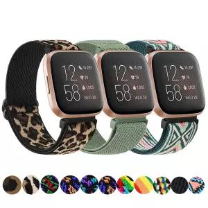 Fitbit Versa 2 용 탄성 우븐 루프 나일론 스트랩 밴드 팔찌 Lite/Versa SE 시계 조절 가능