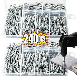 120/240Pcs 팝 리벳 키트 알루미늄 블라인드 모듬 부식 방지 패스너 자동차 가구 DIY 판금용