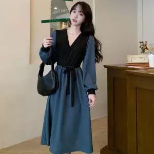 [샵앤][샵앤] 여성 허리잘록 하체커버  모임룩 A라인 롱원피스 WON-WDR-WFFNNUW