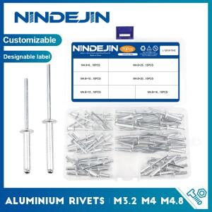 NINDEJIN 알루미늄 블라인드 리벳 키트 M3.2 M4 M4.8 돔 헤드 팝 모음 배기 세트