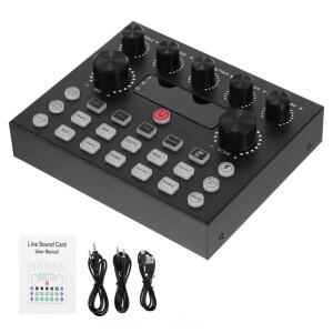 V8S 오디오 믹서 USB 외부 사운드 카드 휴대 전화 라이브 음성 체인저 여러 효과