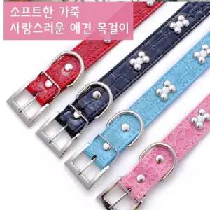 애견목걸이 애견이름표 뼈다귀 칼라 가죽 스트랩 목줄