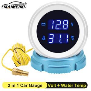 2인치 52mm 수온계(센서 포함) 10mm 블루 LED 디지털 전압계 2 in 1 게이지 (레이싱카 보트용) 12V 24V