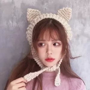 고양이귀 니트 귀도리 귀여운 겨울 뜨개질 모자 스키장룩 한파템 귀마개 t-F3DA0