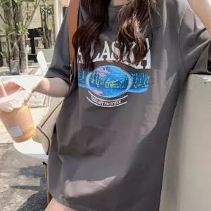 여성 프린트 프린팅 반팔 티 오버핏 박스 티셔츠 u-WFIRJUP 차콜 기본티