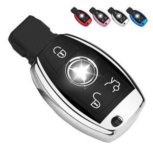메르세데스 벤츠용 QBUC 키 폽 커버(실버) | 벤츠 C E M S CLS CLK GLK GLC G 클래스용 TPU 완전 보호 스마트 케이스