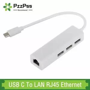 USB 3.1 허브 C-이더넷 네트워크 LAN 어댑터 MacBook Pro 노트북 용 3 포트 분배기가있는 100Mbps RJ45 USB