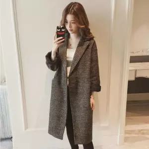 여자 데일리 코트 가벼운 체크 패턴 클래식 롱 아우터