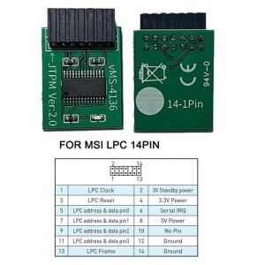 14핀 LPC MSI 인터페이스 TPM2.0 보안 모듈은 멀티  마더보드를 지원 12 18 20-1핀 핀