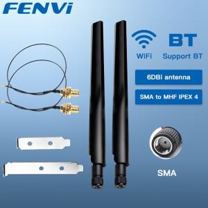 FENVI 2PcsX6Dbi 안테나 세트 AX210 NGFF M.2 WiFi 카드 2.4/5GHz 듀얼 밴드 MHF4 연장 케이블 RP-SMA AX21