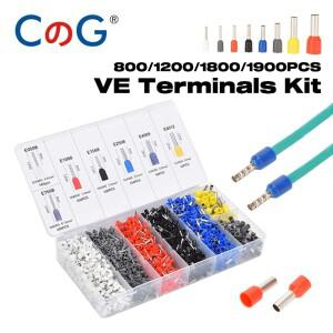 22-7AWG 800/1200/1800/1900PCS 박스형 절연 페룰 슬리브 터미널 와이어 커넥터 VE 튜블러 크림프 키트