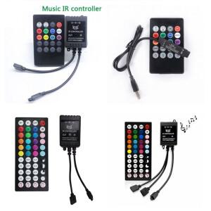 5-24V 20개의 음악 키 IR 컨트롤러 USB 블랙 리모컨 사운드 센서(RGB LED 스트립용) 고