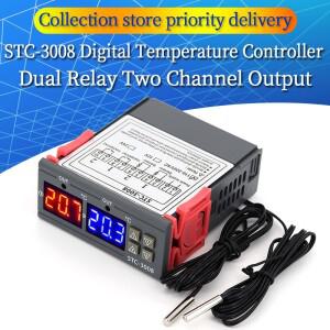 STC-3008 듀얼 디지털 온도 컨트롤러 2개의 릴레이 출력 12V 24V 220V 조절기 조절기(히터 쿨러 포함)