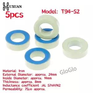 인덕터용 T94-52 철 페라이트 토로이드 코어 분말 블루 그린 링 24x14x8mm 5 개
