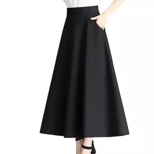 여성 고급 A라인 밴딩 블랙 스커트 정장 롱치마