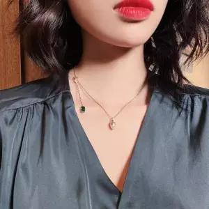 써지컬 패션 진주 골드 비즈 에메랄드 그린 목걸이