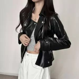 패션라이더자켓 여성 슬림핏 은은광 라이더자켓 유광 지퍼 가죽자켓