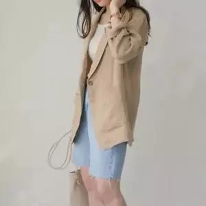여성린넨자켓 여름 간절기 린넨 자켓 어깨패드 진베이지 스탠다드핏