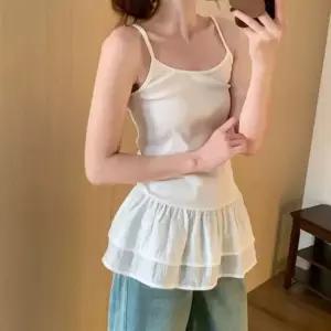 여성 무지 롱 프릴 쉬폰 민소매 레이어드 이너 나시 여성나시 레이스끈나시 데일리이너