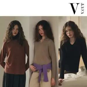 브이컷 26FW 가먼트다잉 브이넥 카라니트 3종