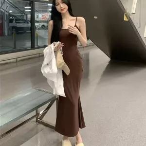고품질 여성 끈나시 롱원피스 서스펜더 민소매 롱원피스