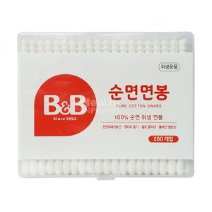 비앤비 유아용 면봉(100％순면) 200개입/유아면봉/천연유래키토산/원터치용기/펄프 종이대/플레인엠보싱