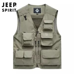 JEEP SPIRIT 남성 야외 낚시 조끼 메시 작업복 다중 포켓 조끼