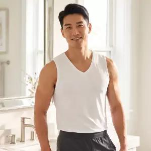 [제임스딘]실켓가공 40수 순면 남성 V넥 머슬 나시 런닝