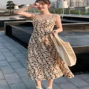 여성 뷔스티에 플라워 롱원피스 나시 꽃무늬 끈조절 ONE 봄원피스 AWCF430D