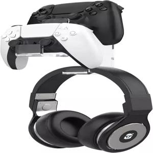 MoKo 컨트롤러 벽걸이 PS5 Xbox용 듀얼 게임패드 헤드폰 거치대 2개와 헤드셋 1개를 수납하며 책상 공간을