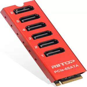RIITOP M.2 to SATA 어댑터 6-포트 M2 NVMe 3.0 카드 ASM1166 칩셋 최대 6Gbps SSD/HDD용 알루미늄 하우징