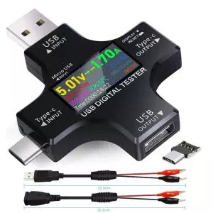 USB C 테스터기 KJ-KayJI 2 in 1 컬러 스크린 IPS 디지털 멀티미터 2024 전압 전류 전력 저항 전기 온도