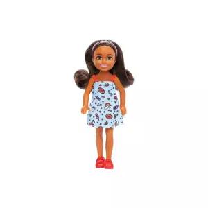 Barbie 바비 첼시 인형 컬러풀한 프린트 핑크색 신발 갈색 머리 녹색 눈이 있는 탈착식 파란색 드레스를 입