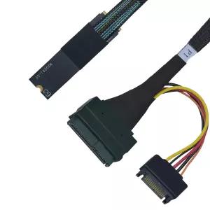 LetLinkSo PCIe 4.0 M.2 to U.2 SFF-8639 케이블 왼쪽 출구 Gen4 x4 레인 15핀 SATA 전원 공급 장치