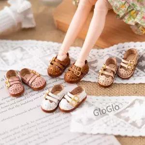 인형 더블 버튼 패션 샌들 신발 Blythes Ob22 24 Ymy Licca Azones Fr Doll 용 구멍이있는 소 가죽 플랫