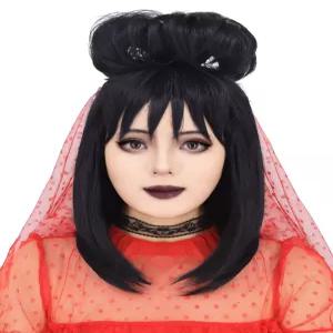 신부용 Ruina 블랙 가발 리디아 의상 여성용 중간 길이 검은 번 귀여운 부드러운 무서운 할로윈 R037BK