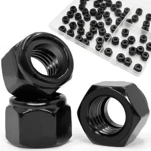 ZQZ 1/420 나일론 락 너트 65개 스테인리스 스틸 인서트 블랙 1/4 x 20 하드웨어 304ss 쿼터 육각 나일록
