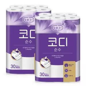 코디 순수 30m 30롤 2팩 천연펄프 화장지 휴지