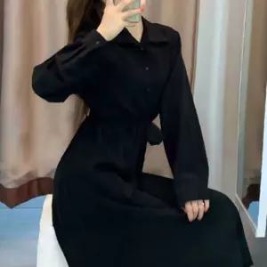 블랙 카라넥 원피스 허리 스트링 하객룩 롱원피스 여자원 하객룩원 데일리원