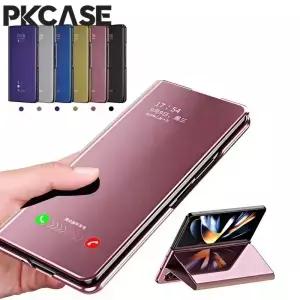 PKCASE 스마트 미러 플립 폰 케이스 Z 폴드 8 울트라 7 6 5 4 3 가죽 커버
