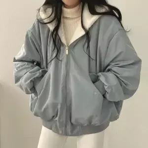 가을 겨울 두꺼운 재킷 여성 캐주얼 루즈 지퍼 따뜻한 플리스 후드 파카 이중 레이어 심플 플러시 코트