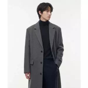 MUSINSA STANDARD 울 블렌드 빅 대디 싱글 맥시 코트 [미디엄 그레이]