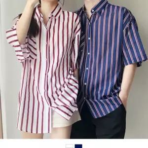 세로줄 바캉스 여자 남녀공용 반팔셔츠 남자 스트라이프 데일리 커플룩 남방 오버핏 루즈핏 여름
