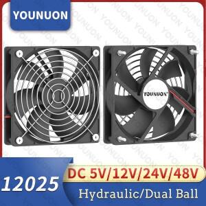 YOUNUON-PC 노트북 컴퓨터 케이스용 팬 슬리브/볼 냉각 팬 5V 12V 24V 120mm 120x120x25mm DC 브러시리스