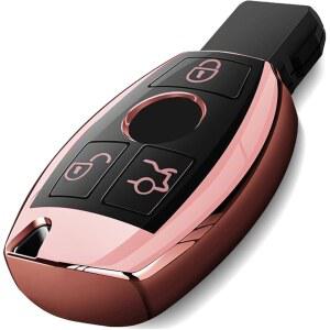 메르세데스 벤츠 키 폽 커버 및 프리미엄 소프트 TPU 케이스 인터머지 C E S M CLS CLK G 클래스 키리스 스마트 호환 로즈 골드