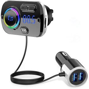 ARESTECH FM 트랜스미터 블루투스 5.0 핸즈프리 카 키트 퀵 차지 QC 3.0 마이크 CVC 노이즈 리덕션 라디오 어댑터 포함