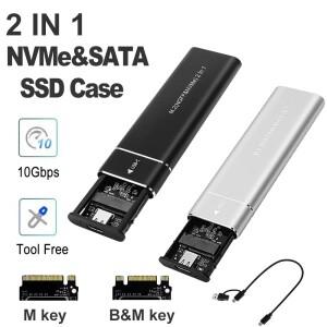 M2 SSD 케이스 듀얼 프로토콜 NVME SATA 외부 인클로저 M.2-USB3.1  C 어댑터(NVME PCIE NGFF 디스크 박스