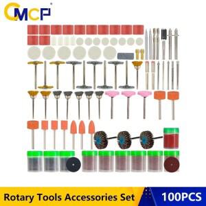 CMCP 100pcs 연마 도구 로타리 액세서리 세트 미니 드릴 비트 키트 샌딩 커팅 디스크 Dremel 용 조각 헤드