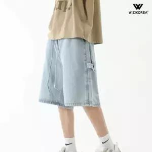 [위즈아이]남자 와이드핏 데님 카고 팬츠 여름 스트릿 루즈핏 청반바지 WI229PN